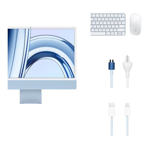 Charger , Mouse , Keyboard , Apple iMac 24-inch (M3) All-in-One Desktop , Blue , 512GB SSD